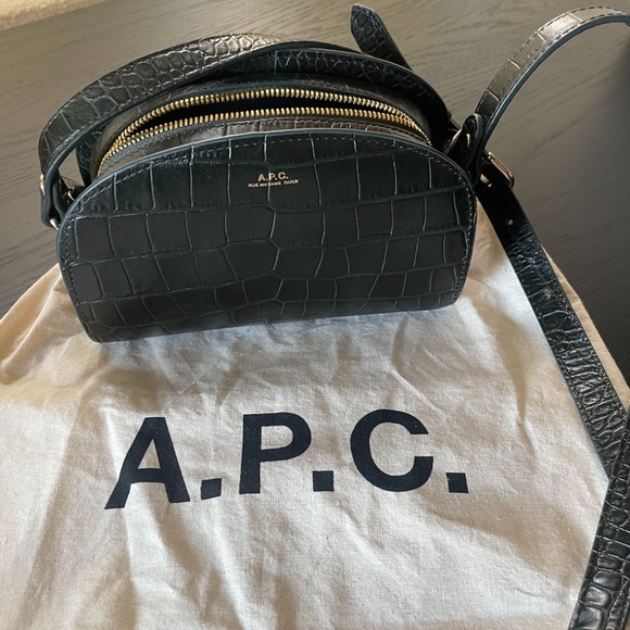 A.P.C. Mini Black/Green Croc-Embossed Crossbody Bag - Picture 3 of 16